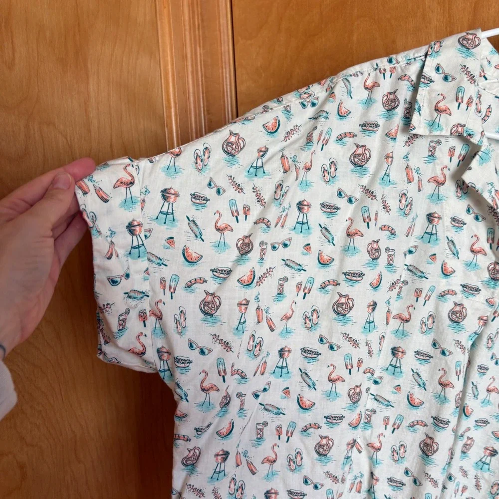 Duluth Trading Company XXL BBQ Flamingo Picnic Short Sleeve‎ Button Up Shirt - Picture 3 of 8